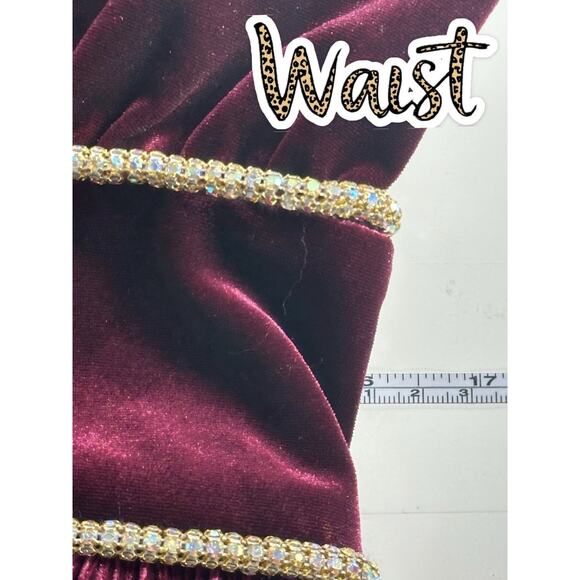 NWT Bronx & Banco Burgundy Velvet Tiered Maxi Gown XL US10 Gold Trim Pleated - Picture 16 of 16